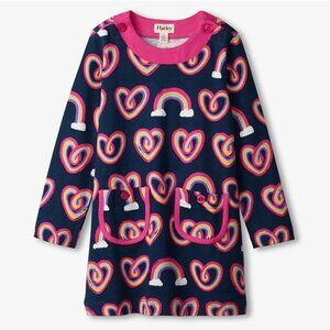 Hatley Girls Twisty Rainbow Hearts Mod Dress Navy Hot Pink Collar Size 7 Years
